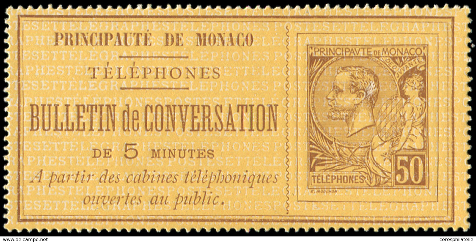 (*) MONACO Téléphone 1 : 50c. Brun Sur Jaune-or, TB. C - Telephone