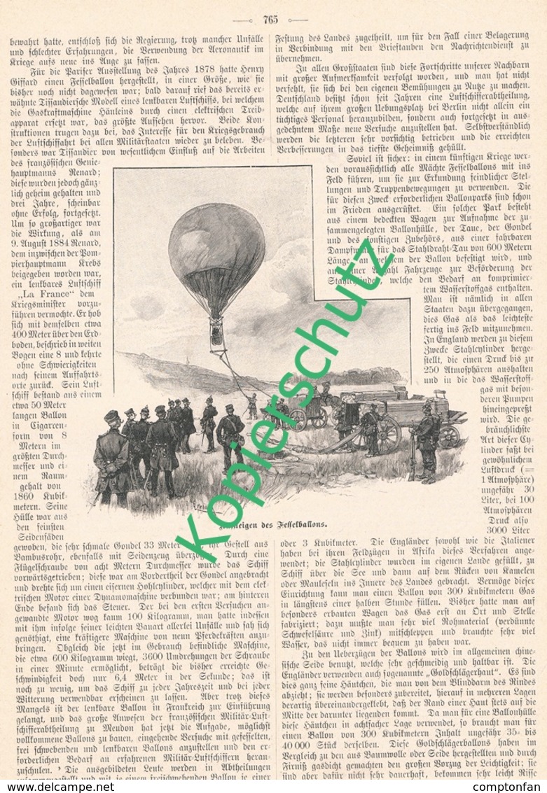A102 229 Luftschiff Fesselballon Im Kriege 1 Artikel Mit 7 Bildern Von 1892 !! - Police & Militaire