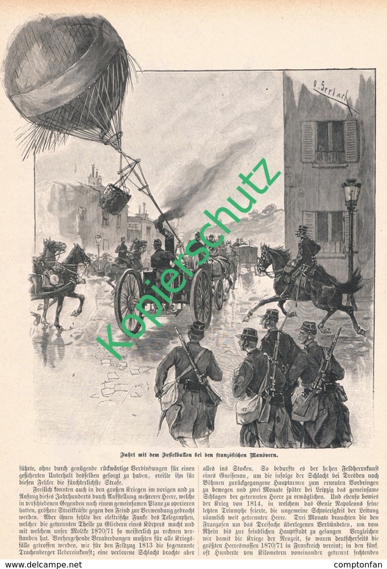 A102 229 Luftschiff Fesselballon Im Kriege 1 Artikel Mit 7 Bildern Von 1892 !! - Politie En Leger
