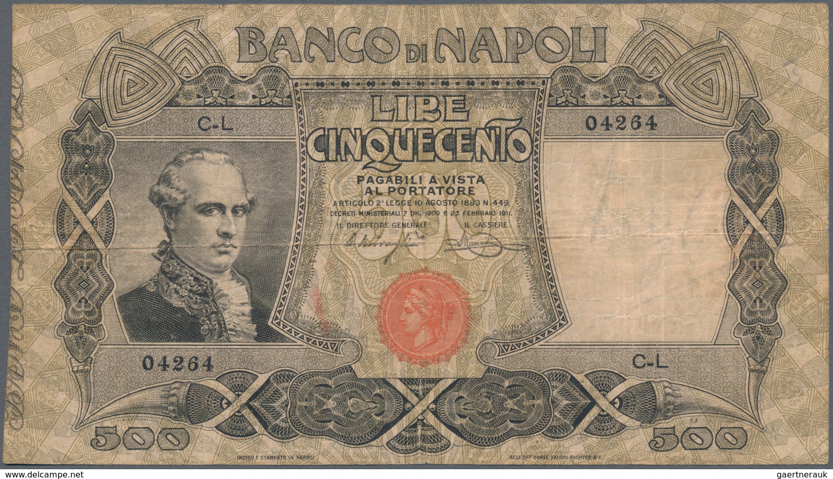 Italy / Italien: Set 3 Pcs 500 Lire 1919 "Banco Di Napoli" P. S858, All Used With Light Folds In Pap - Andere & Zonder Classificatie