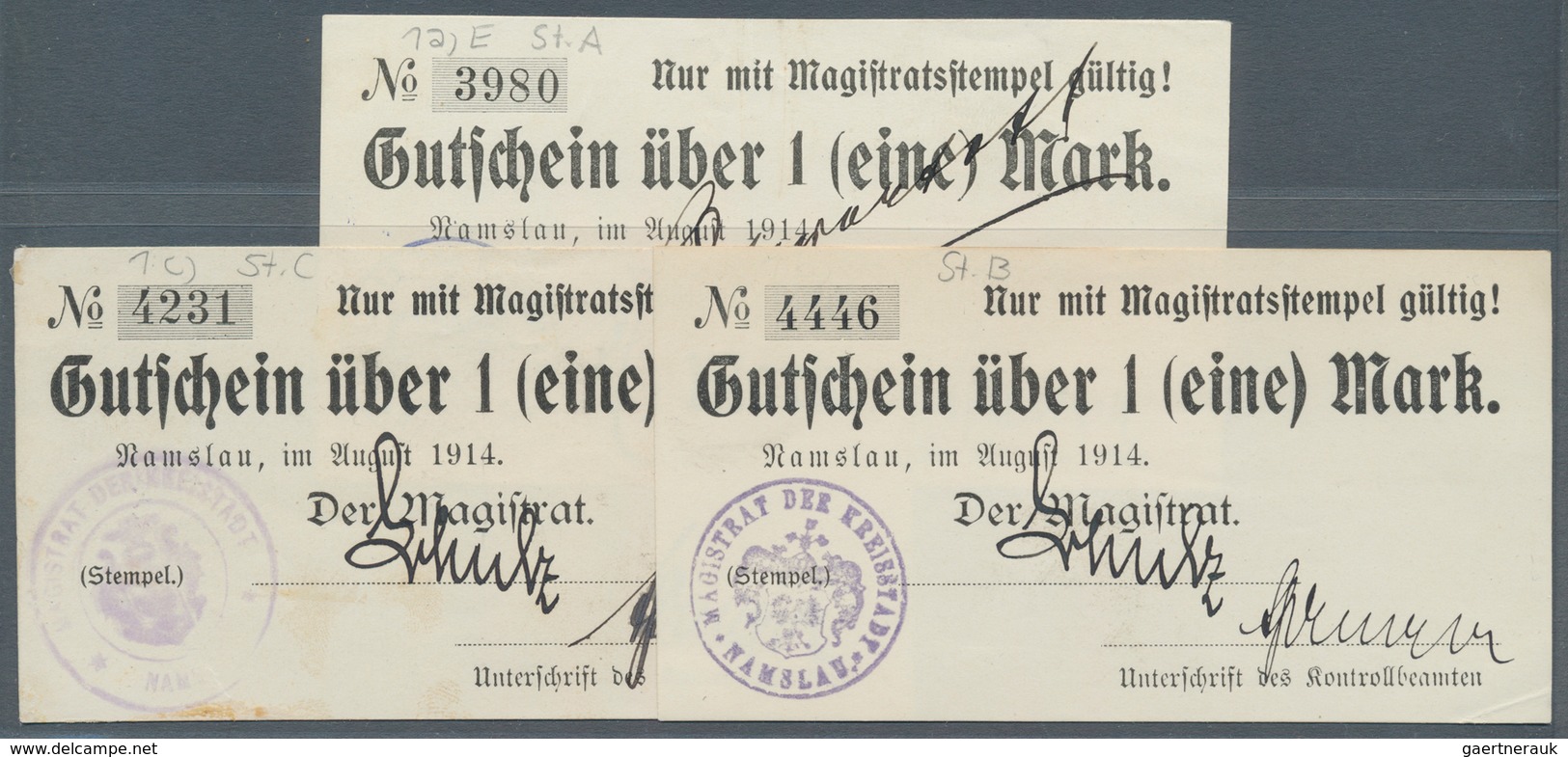 Deutschland - Notgeld - Ehemalige Ostgebiete: Namslau, Schlesien, Magistrat, 1 Mark, August 1914, Dr - Sonstige & Ohne Zuordnung