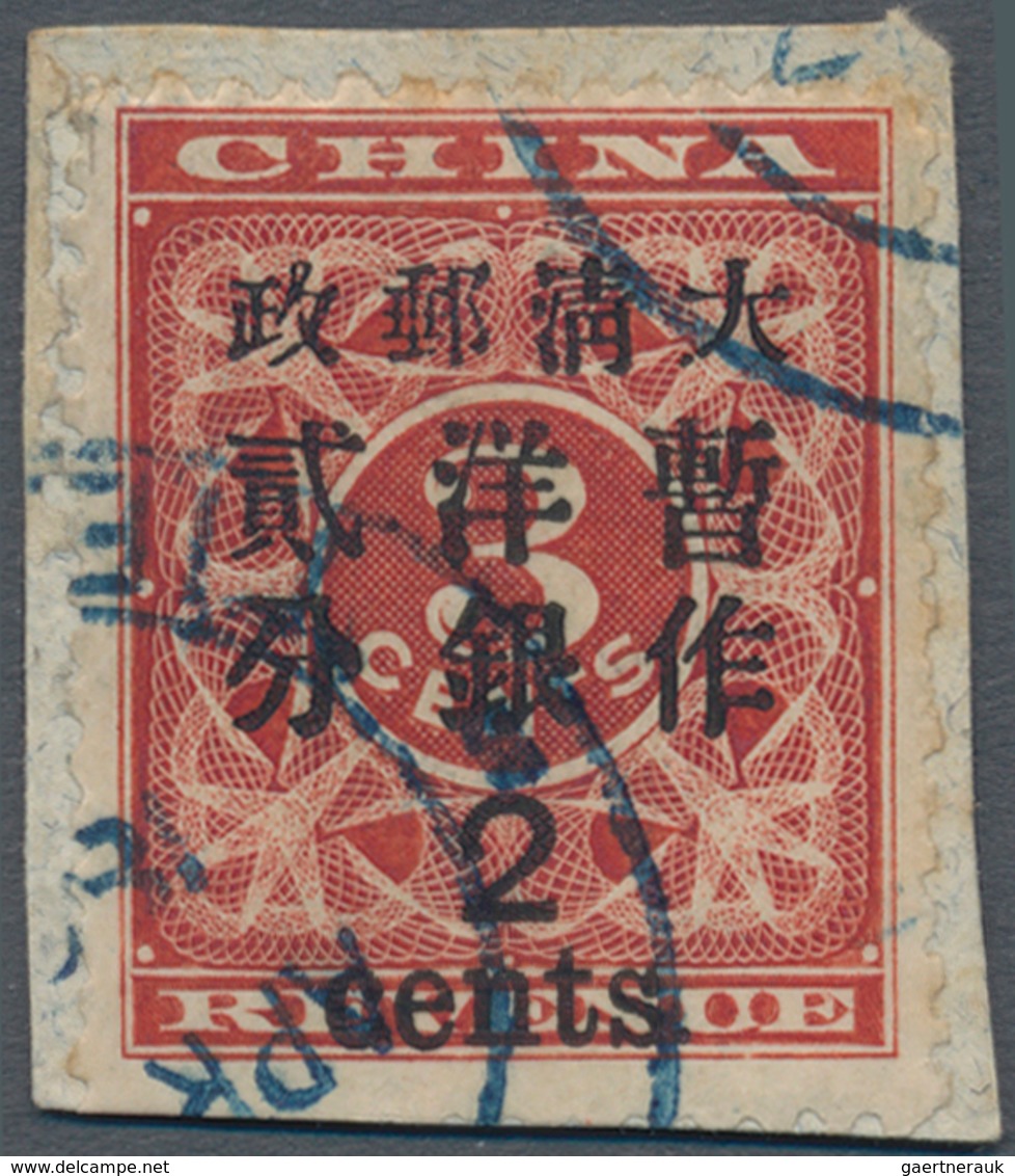 China: 1897, Red Revenue, Large 2/cents On 3 C., Canc. Blue Tientsin Customs Dater Of April 1897 On - Sonstige & Ohne Zuordnung