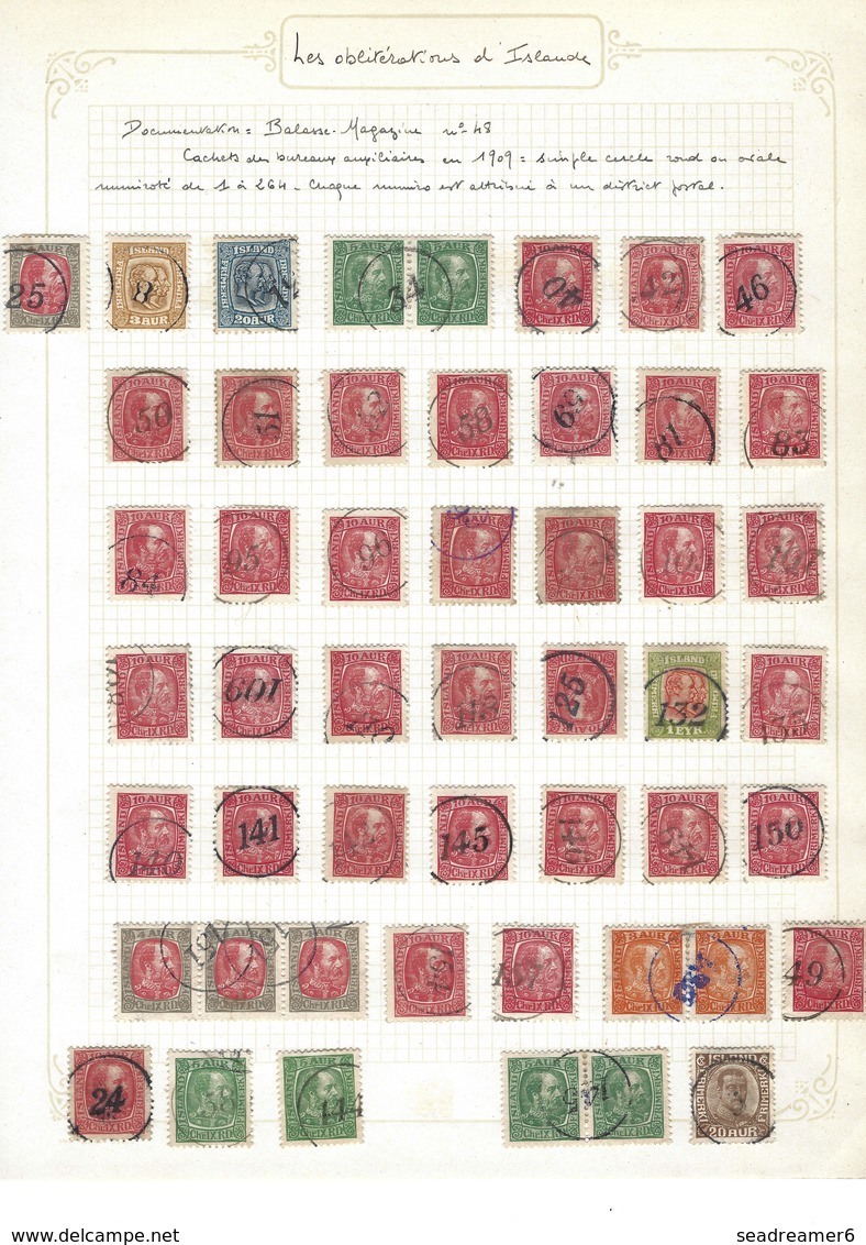 Iceland Islande 1900/1915 50 Stamps Auxiliary Offices Numerals Cancellations RARE !! Lots De 50 Timbres Obl à Numéros !! - Usati