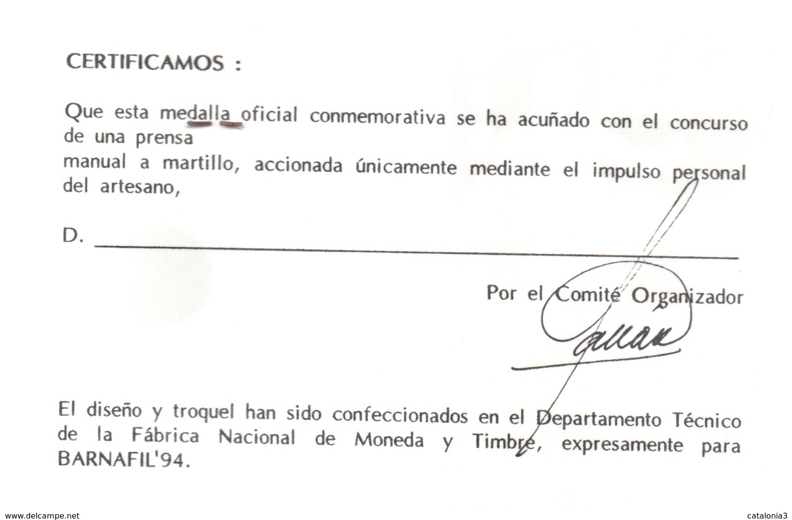 FUTBOL CLUB BARCELONA - MEDALLA CONMOMERATIVA - BARNAFIL 1994 -  Ensayos Y Reacuñaciones