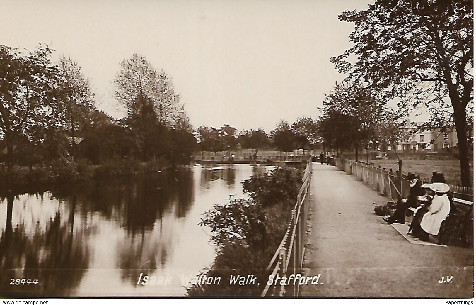 Photo Postcard, Isaak Walton Walk, Stafford, River, Houses, People. - Stoke-on-Trent