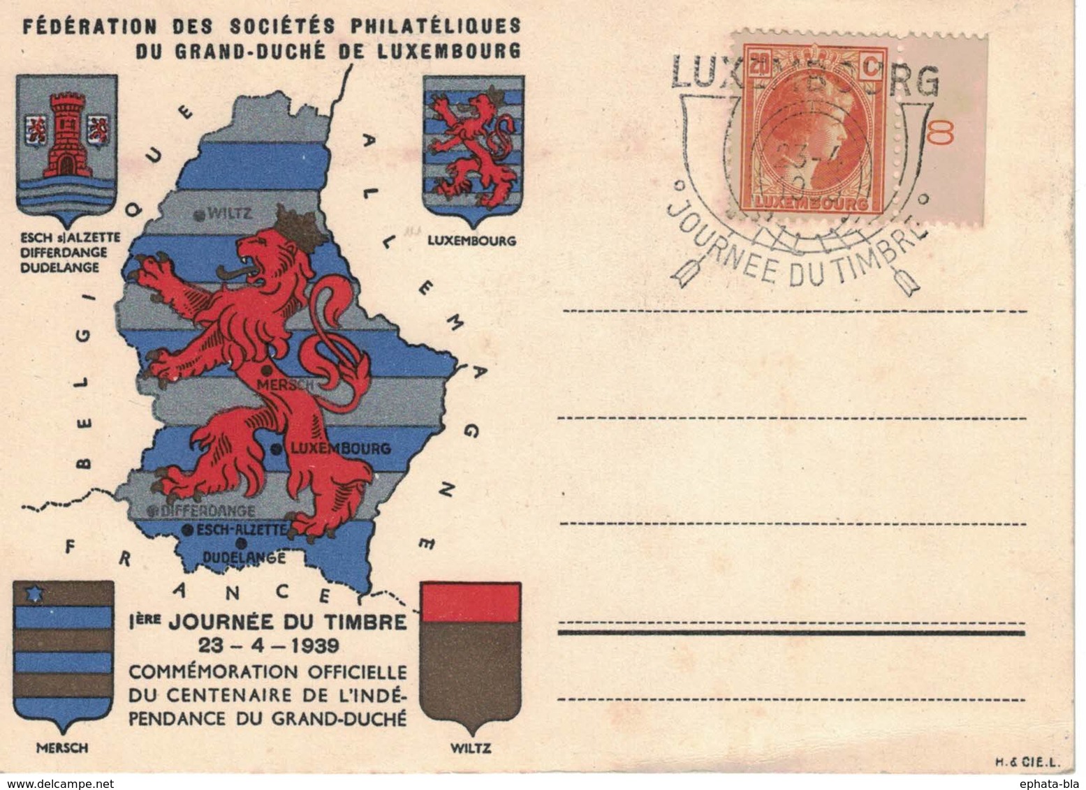 Luxembourg, Carte Journée Du Timbre 23-04-1939 - Maschinenstempel (EMA)