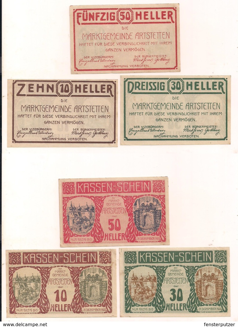 3 Notgeldscheine Artstetten 10, 30 + 50 H - Mezclas - Billetes