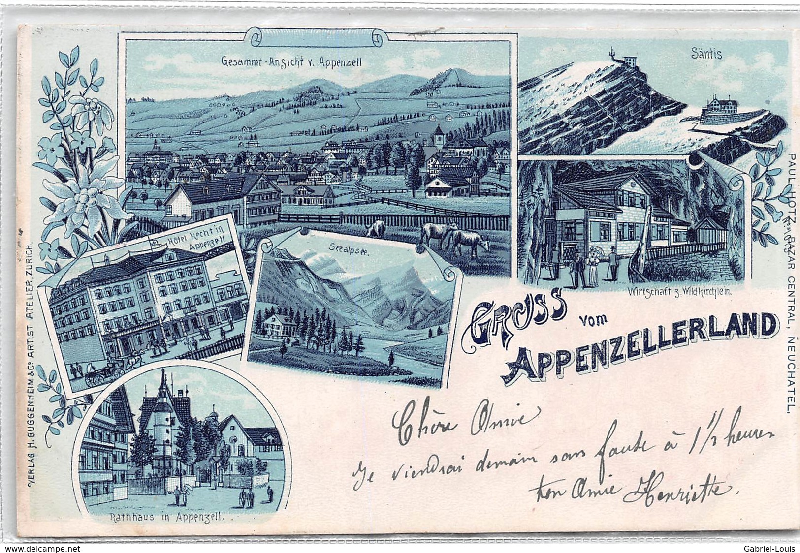 Gruss Vom Appenzellerland - Appenzel - Säntis - Seealpsee - Litho - 1900 - Appenzell