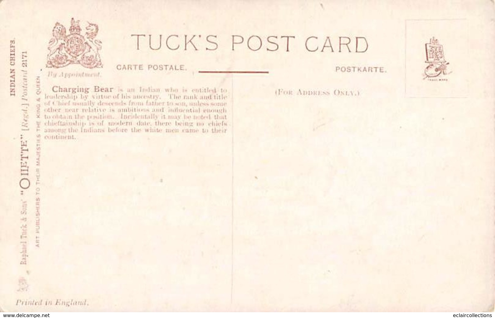 Thème. Indiens .   Chefs Indiens Lot de 8 cartes. de la série Tuck's Post Card      (voir scan)