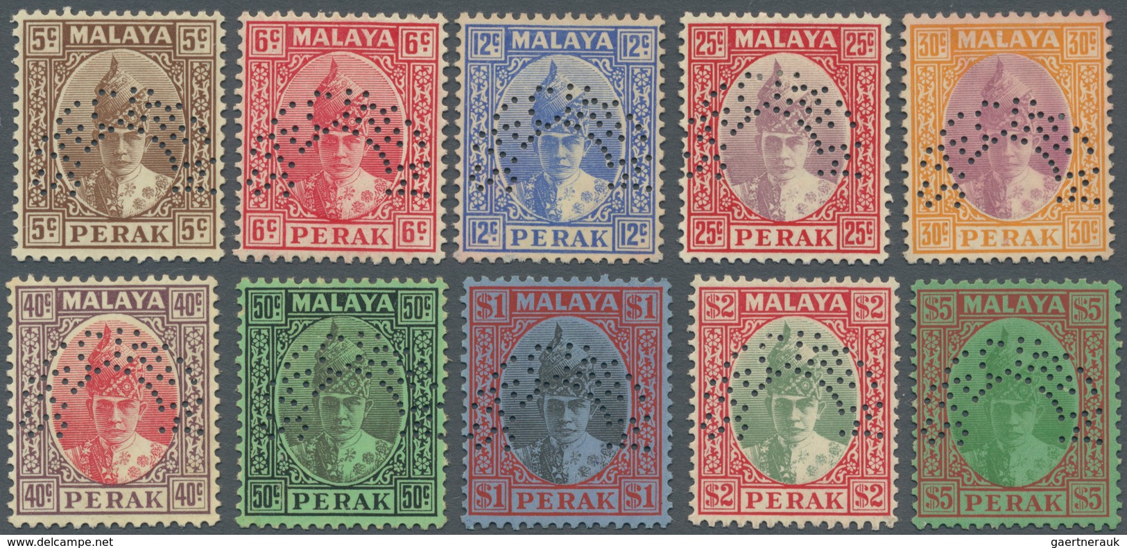 Malaiische Staaten - Perak: 1938/1941, Sultan Iskander definitives ten different values perf. SPECIM