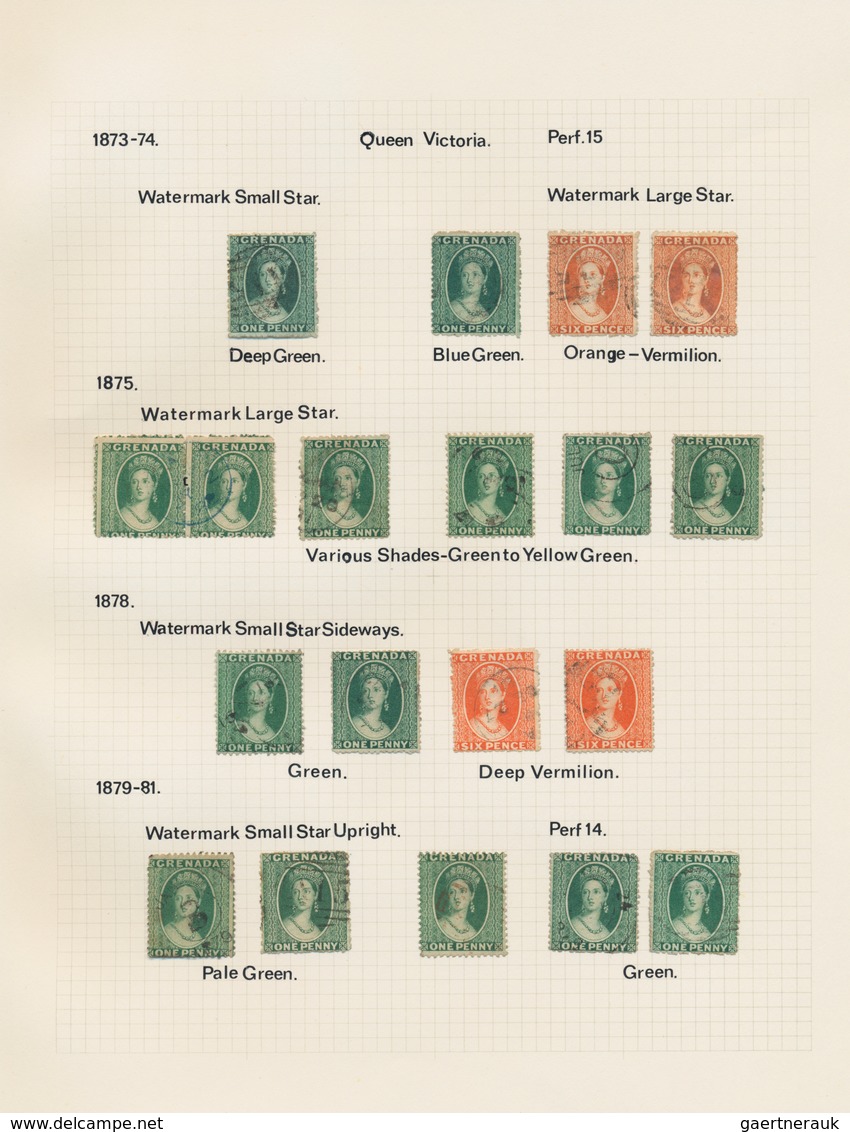 Grenada: 1861/1881, Mainly Used Collection Of 54 Stamps Of Early QV Issues On Written Up Album Pages - Grenada (...-1974)