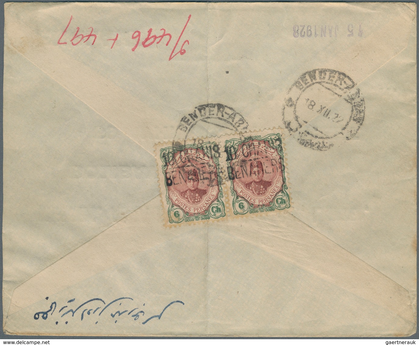 Iran: 1928, Four Covers With "BENADERS" & "CONTROLE" Overprinted Single And Pair Frankings, Complete - Iran