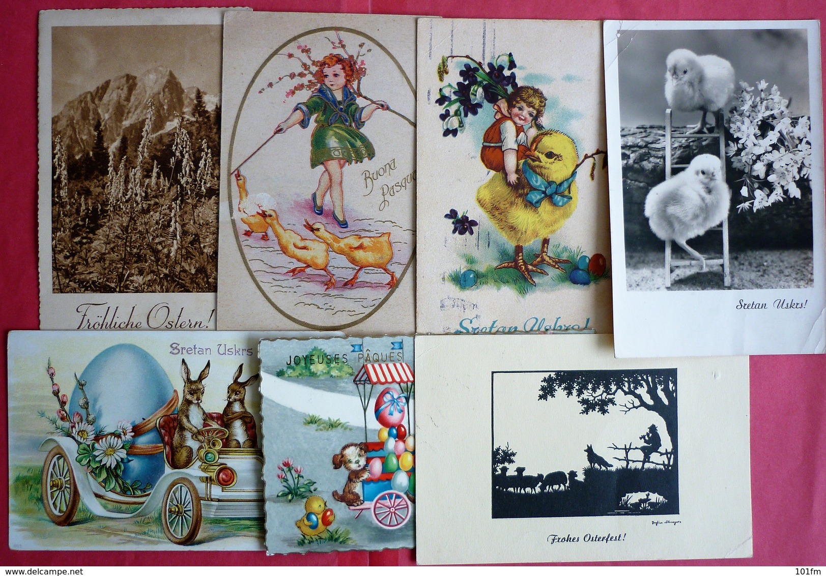 LOT OF 7 DIFFERENT OLD EASTER POSTCARDS, FROHLICHE OSTERN, BUONA PASQUA - Pascua