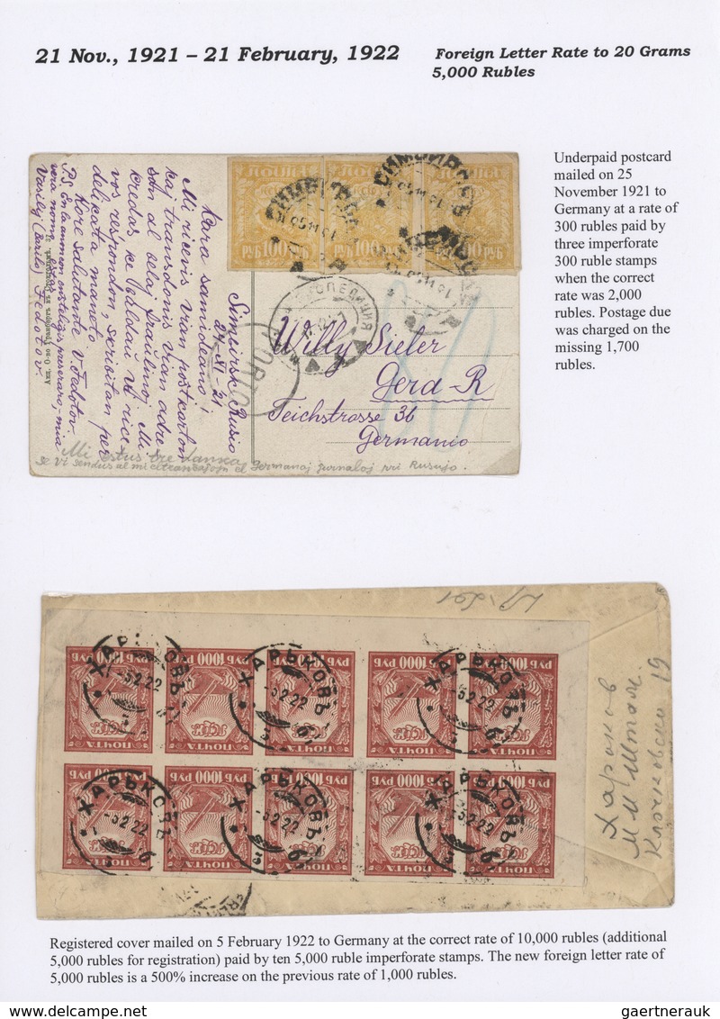 Russland: 1921/1922, Foreign Postage Rates, Collection Of 34 Covers/cards On Written Up Album Pages, - Covers & Documents