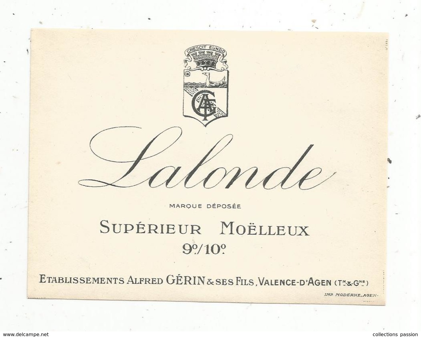 étiquette De Vin,LALANDE, Supérieur Demi Moëlleux,9°/10° ,ets Alfred Guérin,Valence D'Agen, Tarn & Garonne - Autres & Non Classés