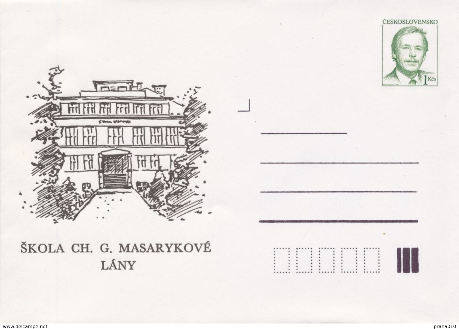 J0855-57 - Tchécoslovaquie (1992) Entiers Postasux / Président Vaclav Havel: Lany - Tombe, Chapelle Du Château, école (3 - Buste