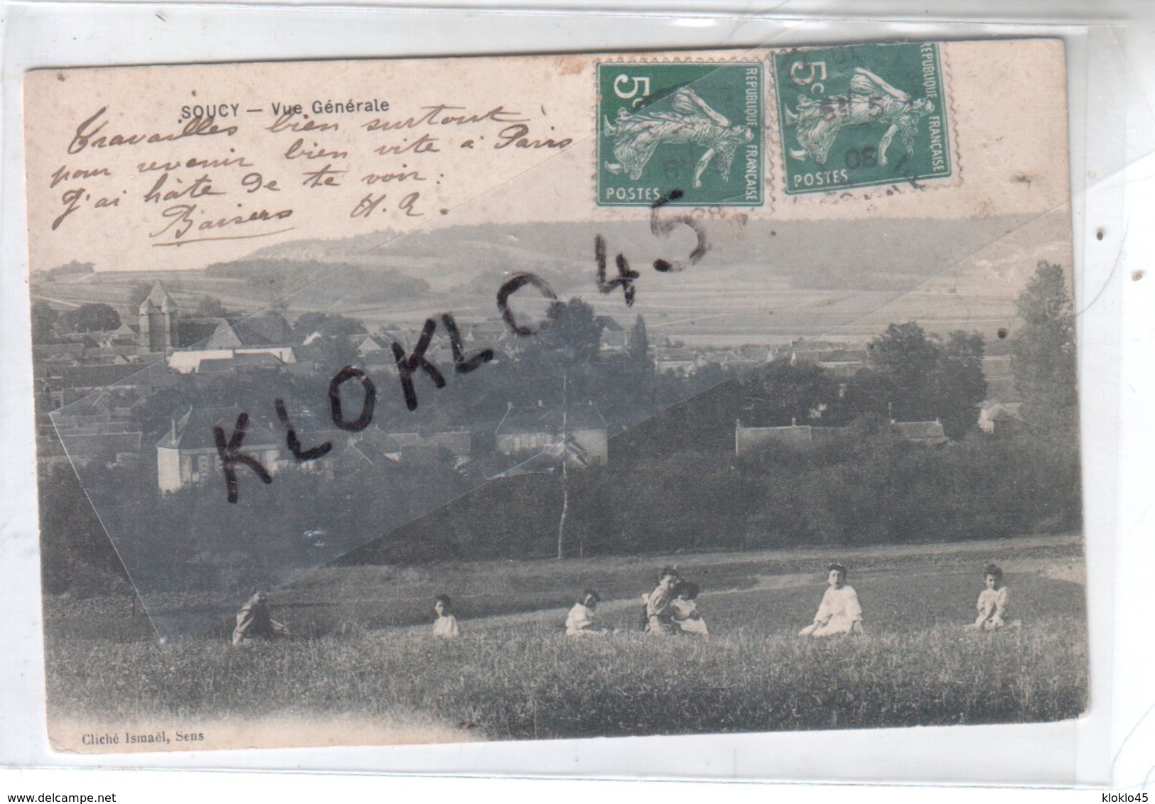 89 SOUCY ( Yonne ) - Vue Générale - Animé  Femme Enfants Filles Assises Dans Les Prés - CPA  Généalogie - Soucy