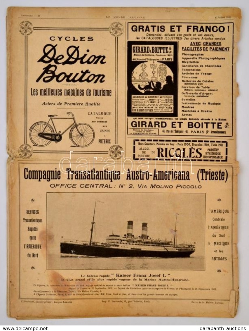 1912 A Le Monde Illustré Francia Hetilap Július 6-i Lapszáma, érdekes írásokkal - Zonder Classificatie