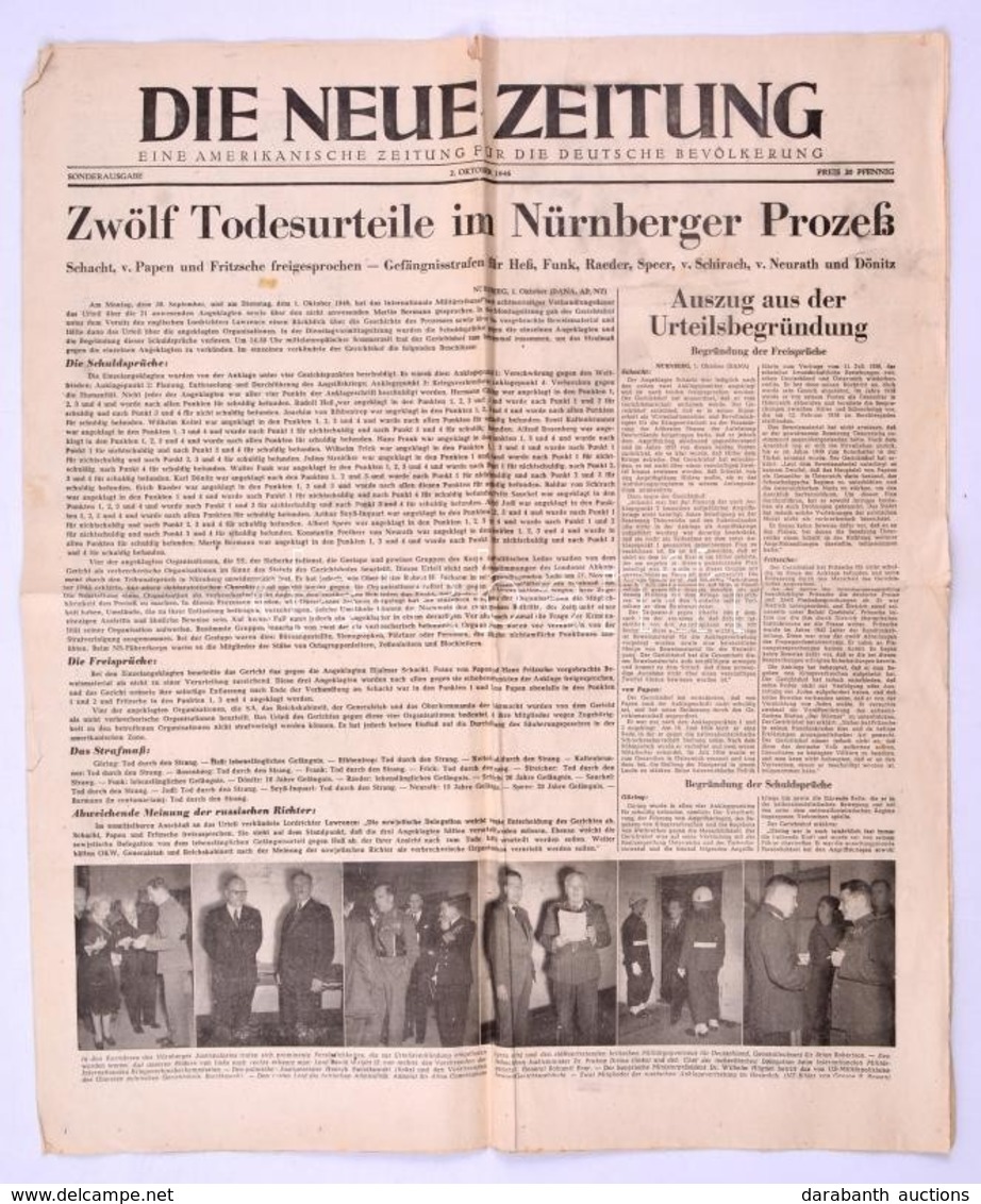 1946 A Die Neue Zeitung Német-amerikai újság Lapszáma (okt. 2.) A Nürnbergi Perről Szóló Hírrel - Zonder Classificatie