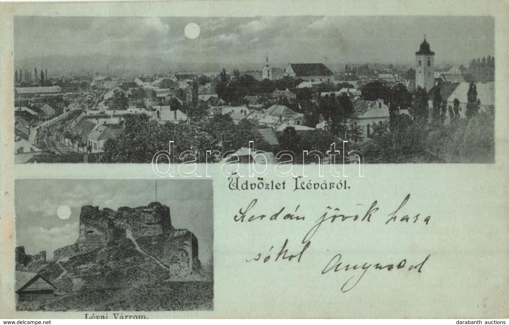 * T4 Léva, Levice; Várrom, Látkép A Zsinagógával / Castle Ruins, General View With Synagogue  (vágott / Cut) - Zonder Classificatie