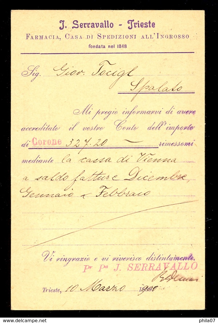 ITALY, DALMATIA, CROATIA - Stationery Additionaly Franked And Sent From Trieste To Split 10.03.1900. / 2 Scans - Other & Unclassified