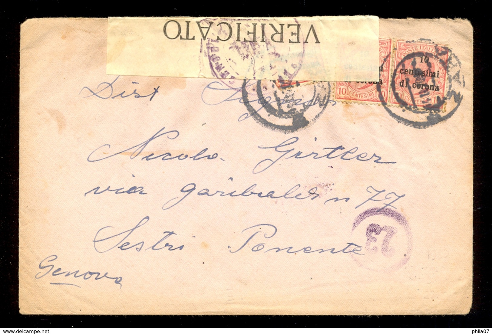 ITALY; DALMATIA, CROATIA - Letter Sent From Zadar To A Place Near Genova 16.02.1920. / 2 Scans - Autres & Non Classés