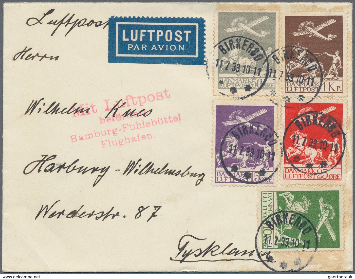 Dänemark: 1925/1929, Airmails, 10ö. To 1kr., Complete Set Of Five Values (glueing Marks) On Airmail - Oblitérés