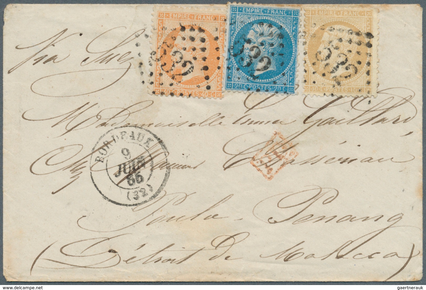 Frankreich: 1865. Envelope Addressed To Poulo Penang, Malacca Bearing French Napoleon Yvert 21, 10c - Lettres & Documents