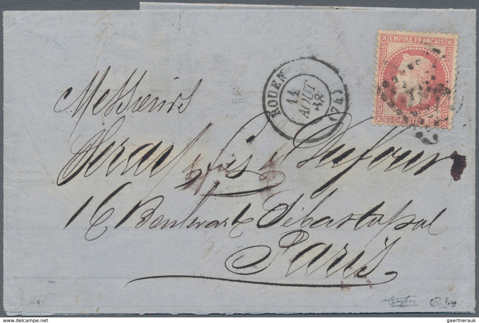 Frankreich: 1868, Napoleon Laure 80c. Rose, Left Value Showing "60" (due To Colour Blur), Single Fra - Lettres & Documents