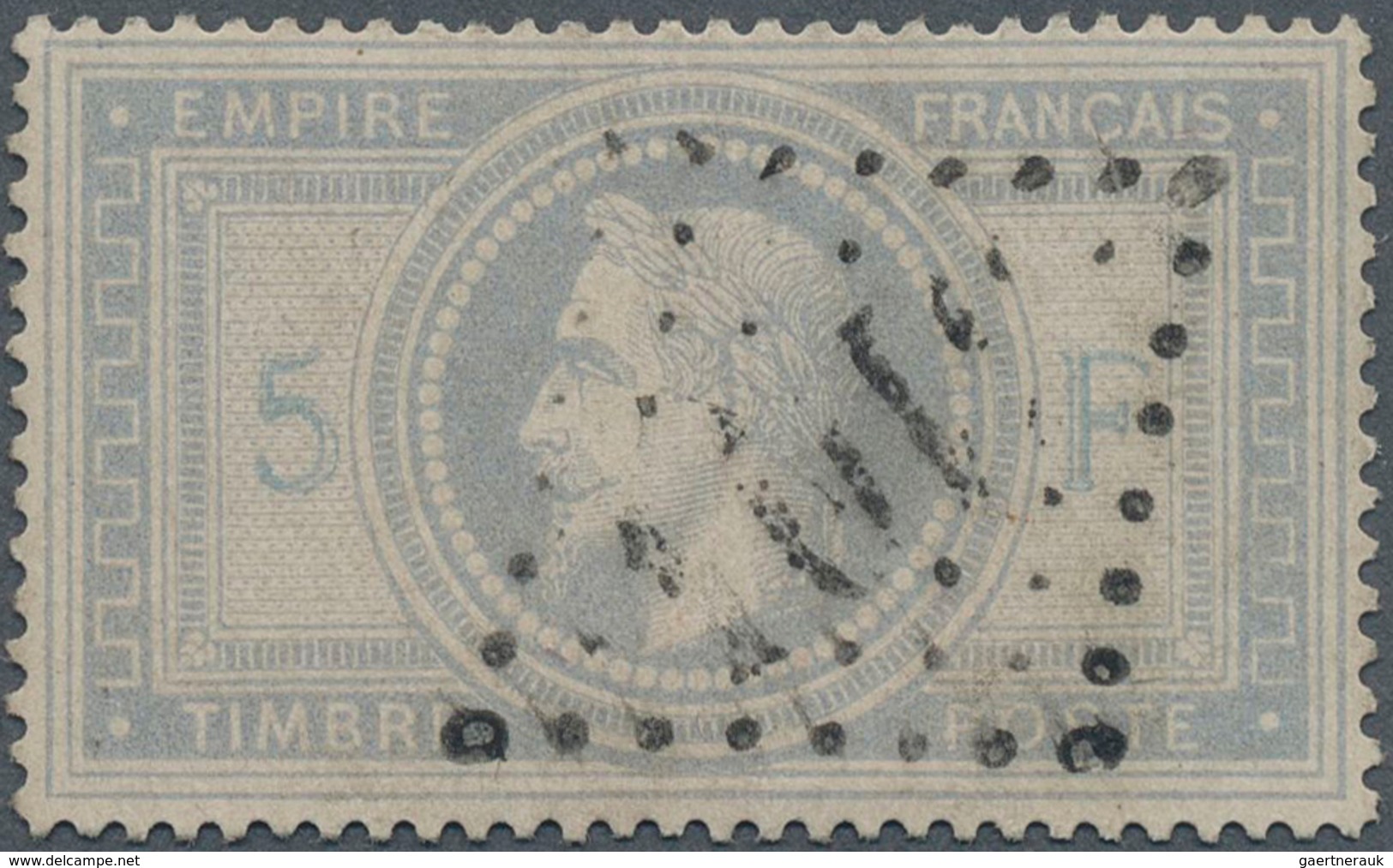 Frankreich: 1869, Napoleon 5 Fr. Grey Stamp Fresh And Well Perforated, Used, Signed Brun, (Mi€1.000, - Lettres & Documents