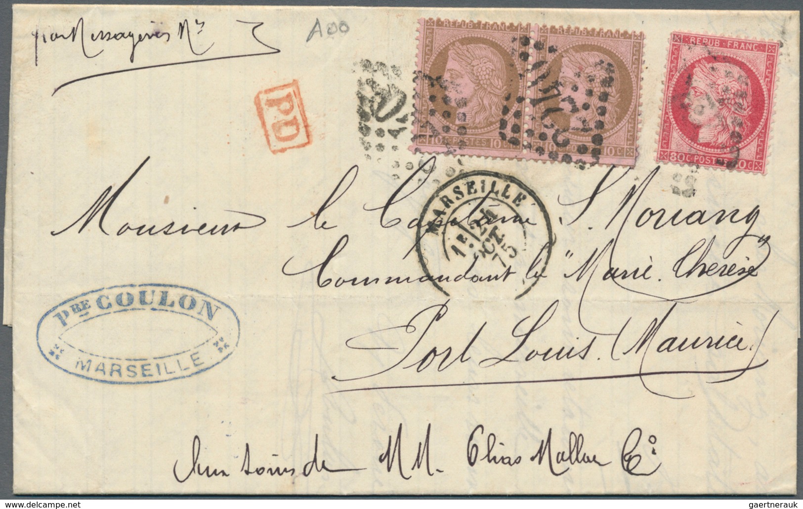 Frankreich: 1872, 10 C Brown On Rosa, Vertical Pair, Together With 80 C Carmine, Tied By Dotted Nume - Lettres & Documents
