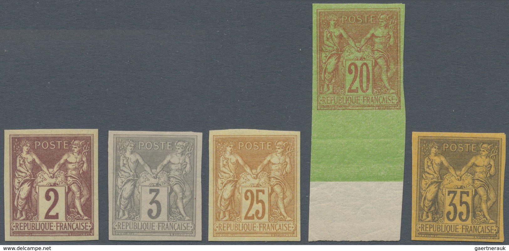 Frankreich: 1877, Allegory 2 C - 35 C, 5 Mint Values, Imperforated. - Lettres & Documents