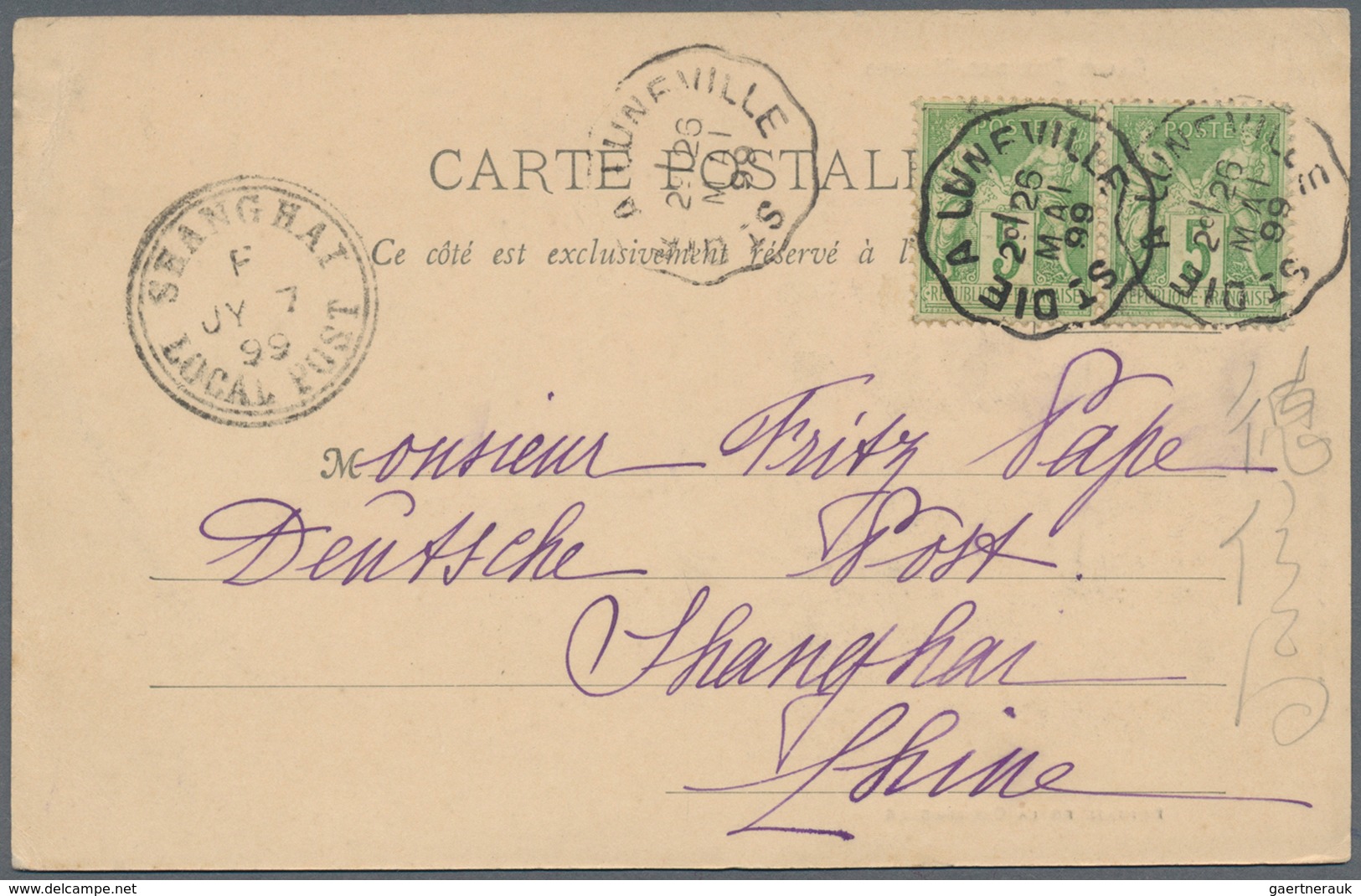 Frankreich: 1899, Ppc With Hor. Pait 5 C. Type Sage Showing Railway Cancellation " ST. DIE A LUNEVIL - Lettres & Documents