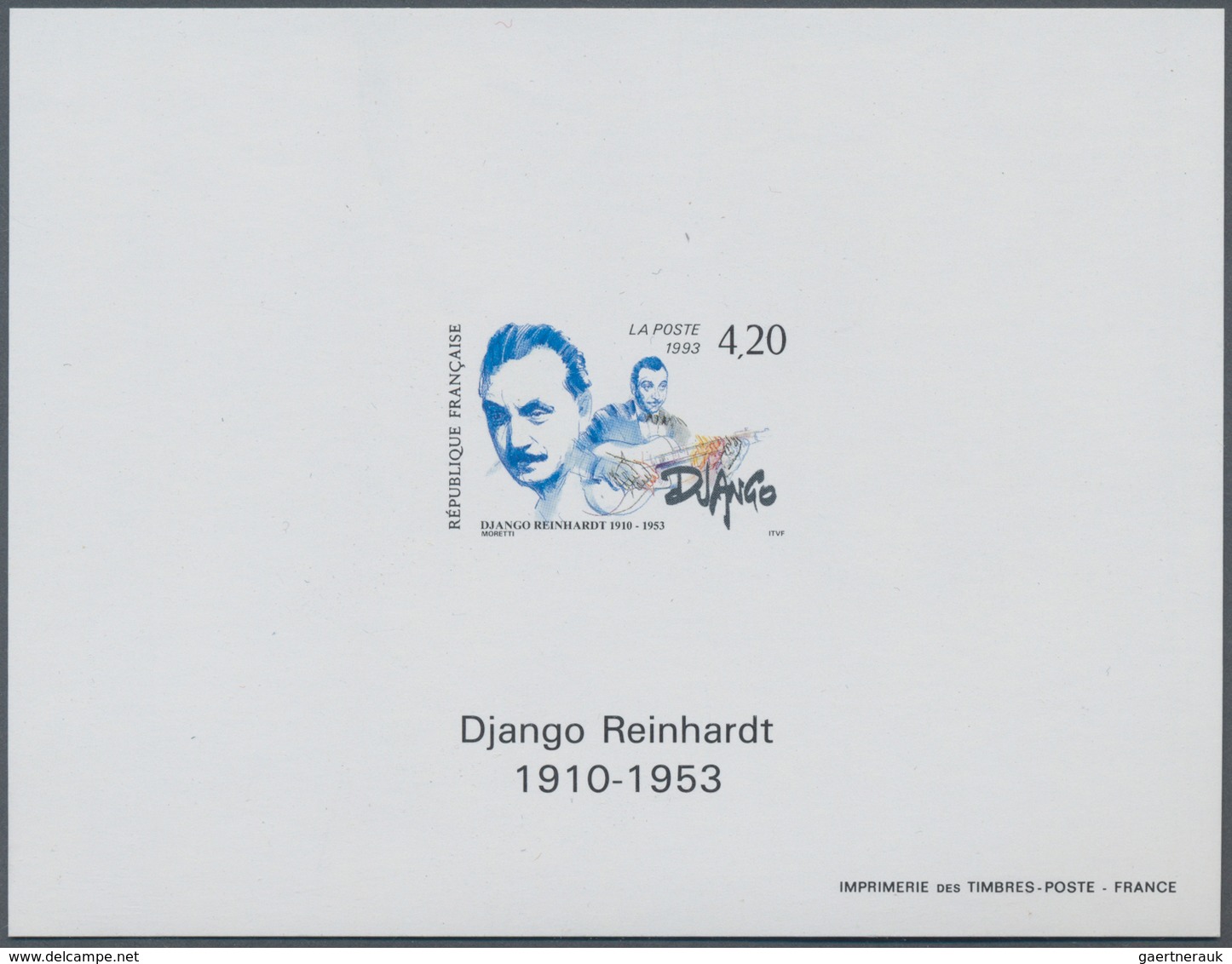 Frankreich: 1993, 40th Anniversary Of The Death Of Django Reinhardt As Èpreuve D'artiste With Printe - Lettres & Documents