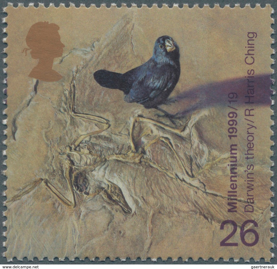 Großbritannien: 1999, 26 P. Galapagos Finch, Misperforated Copy, Therefore "two Stamps In One", Insc - Autres & Non Classés