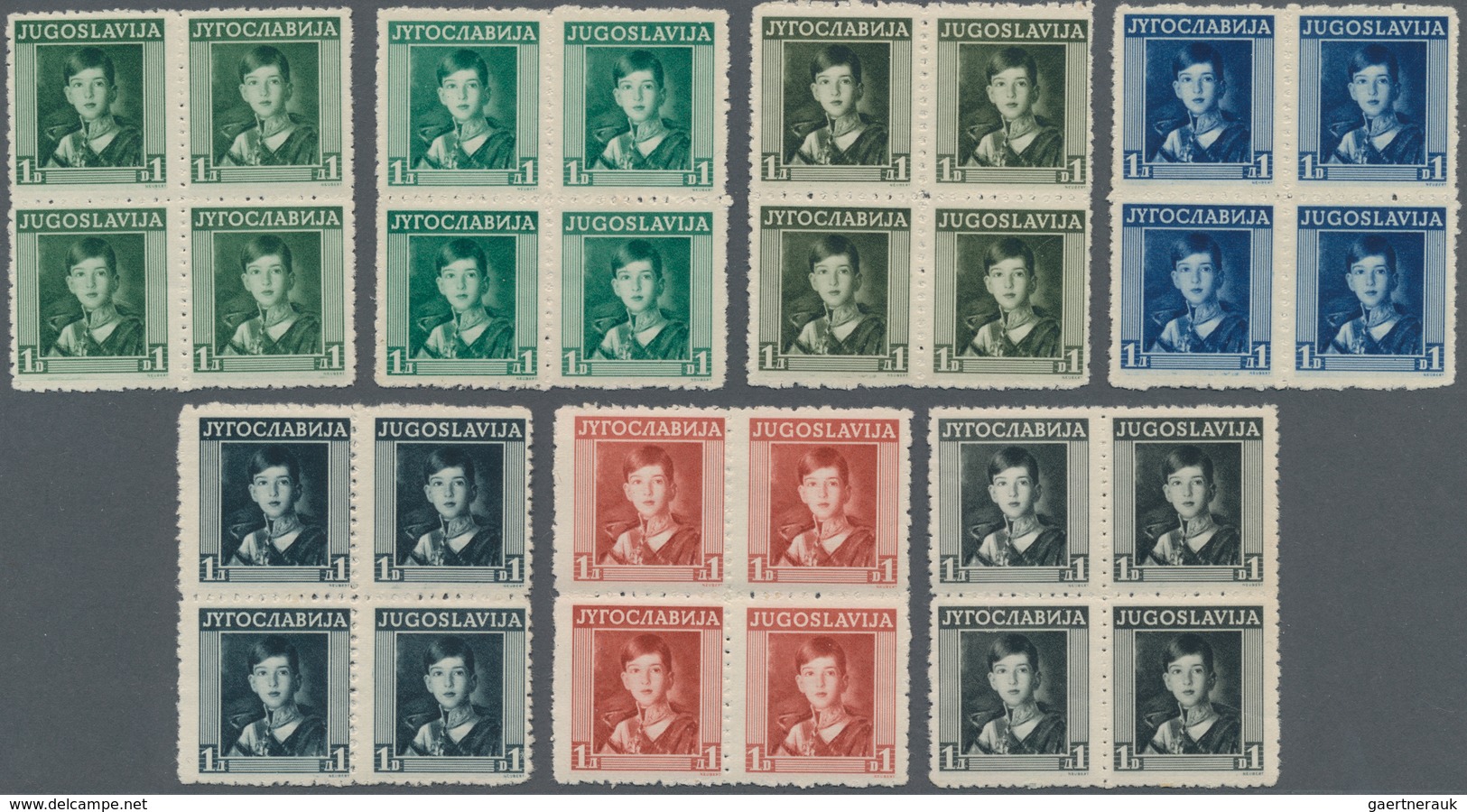 Jugoslawien: 1935. King Peter II. 1 D In Nine Different Colours, Perf L 11, Chalky Surfaced Paper, D - Neufs