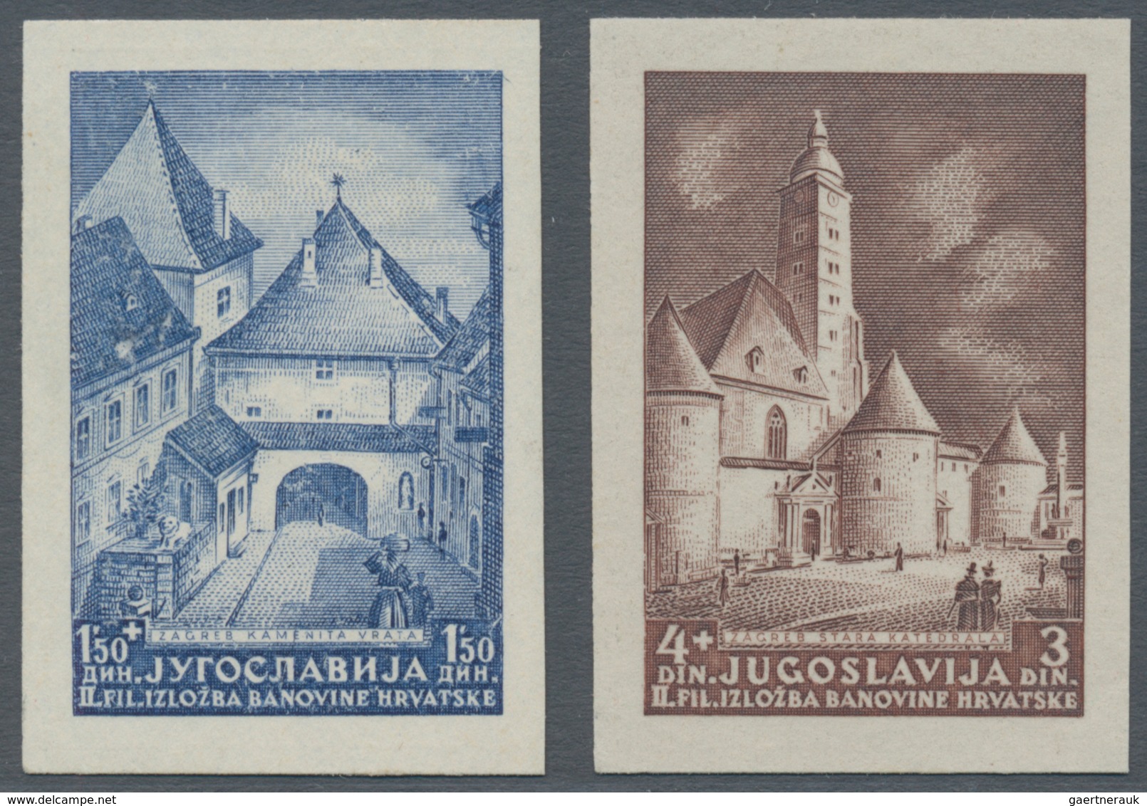 Jugoslawien: 1941, Philatelic Exhibition Zagreb, 1.50d.+1.50d. Blue And 4d.+3d. Brown, Two Imperfora - Neufs