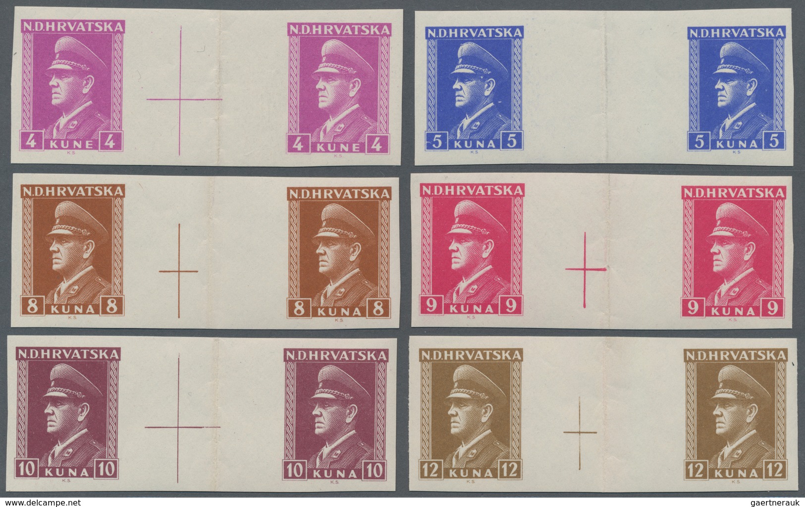 Kroatien: 1944 (Jan - May). Dr. Ante Pavelic. Variety: 0.25K Brown-red, 0.75K Bronze-green, 1K Brigh - Croatie