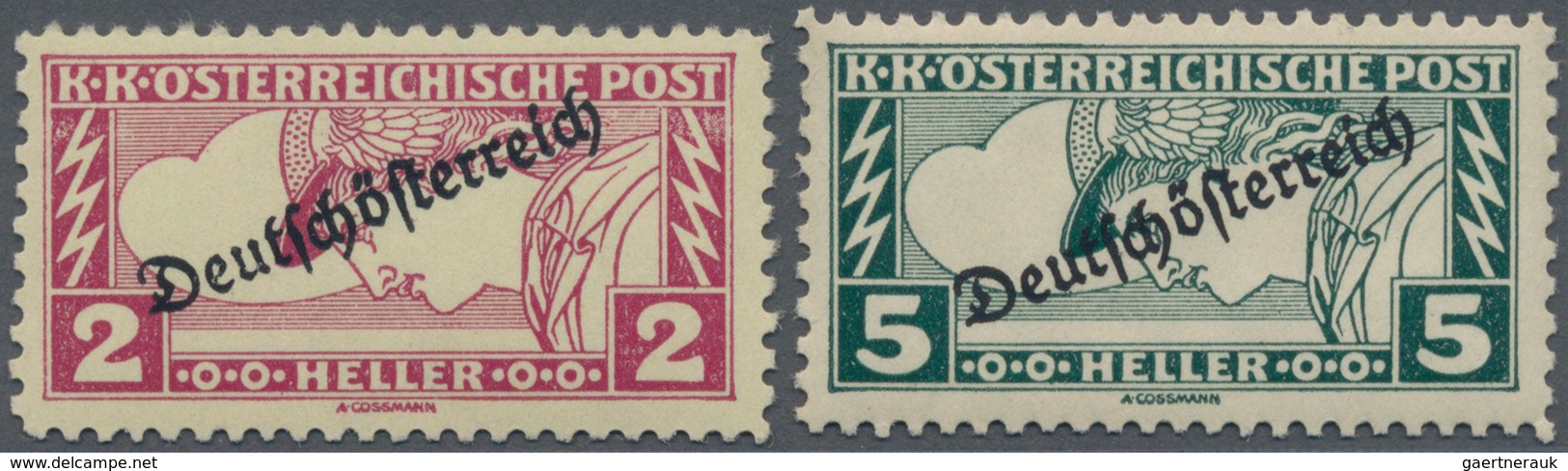 Österreich: 1919, Eilmarken Merkurkopf 2 H. Schwarzrotkarmin 5 H Schwärzlichopalgrün Mit Aufdruck In - Neufs