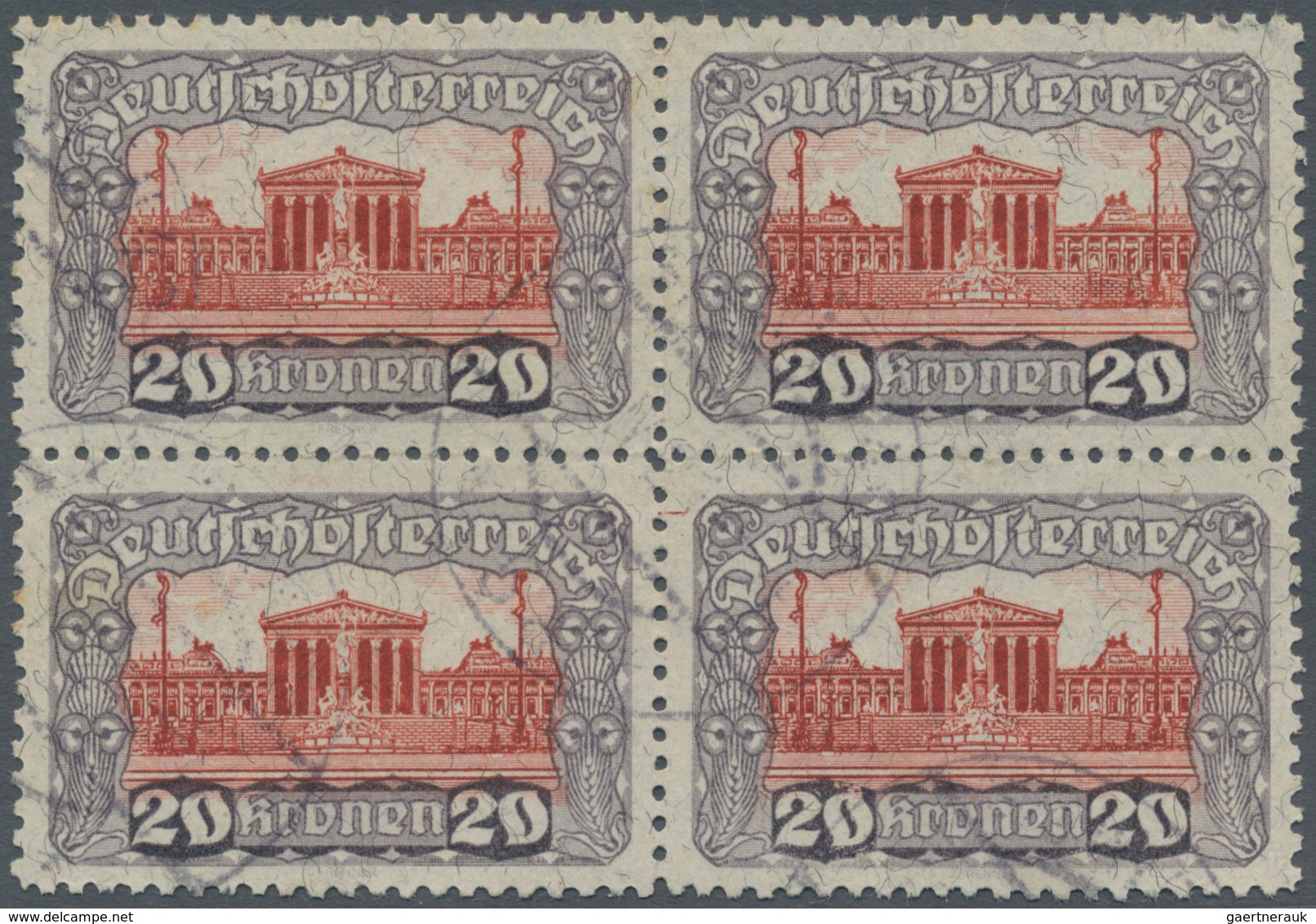 Österreich: 1919. Freimarken "Parlamentsgebäude", 20 Kronen Mit Lz 11½ Im Gestempelten 4er-Block. FA - Neufs