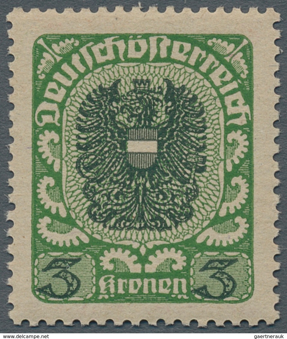 Österreich: 1920, 3 Kr Dunkelgrün/schwarz Auf Dickem Grauen Papier, Tadellos Postfrisch, "echt Und E - Neufs