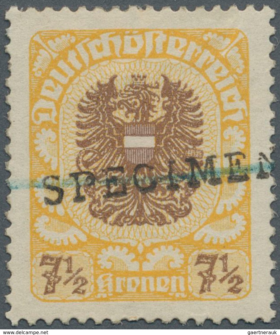 Österreich: 1921, Freimarken Wappen, 7½ Kr. Dunkelorangegelb/lebhaftsiena Mit "SPECIMEN"-Aufdruck Un - Neufs