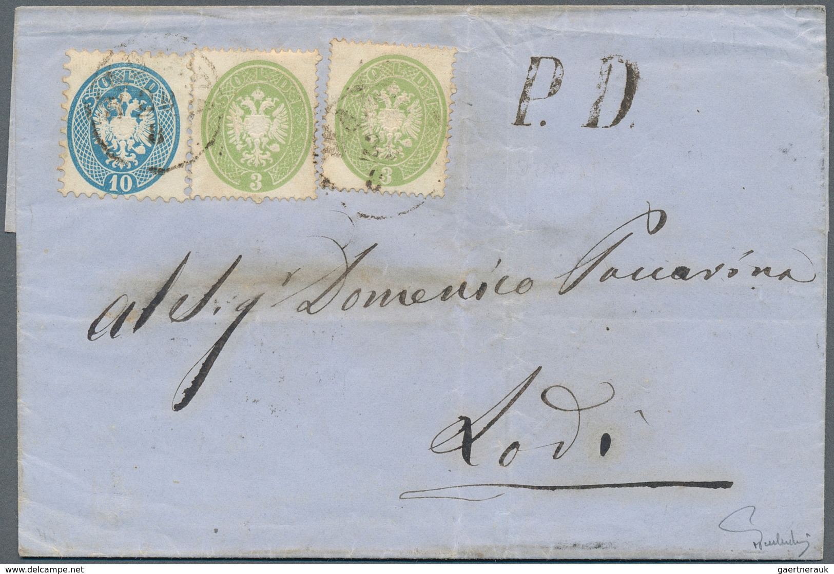 Österreich - Lombardei Und Venetien: 1864, Doppeladler 2 X 3 Soldi Grün (gez. 14, Ausg. 1863) Zusamm - Lombardo-Vénétie