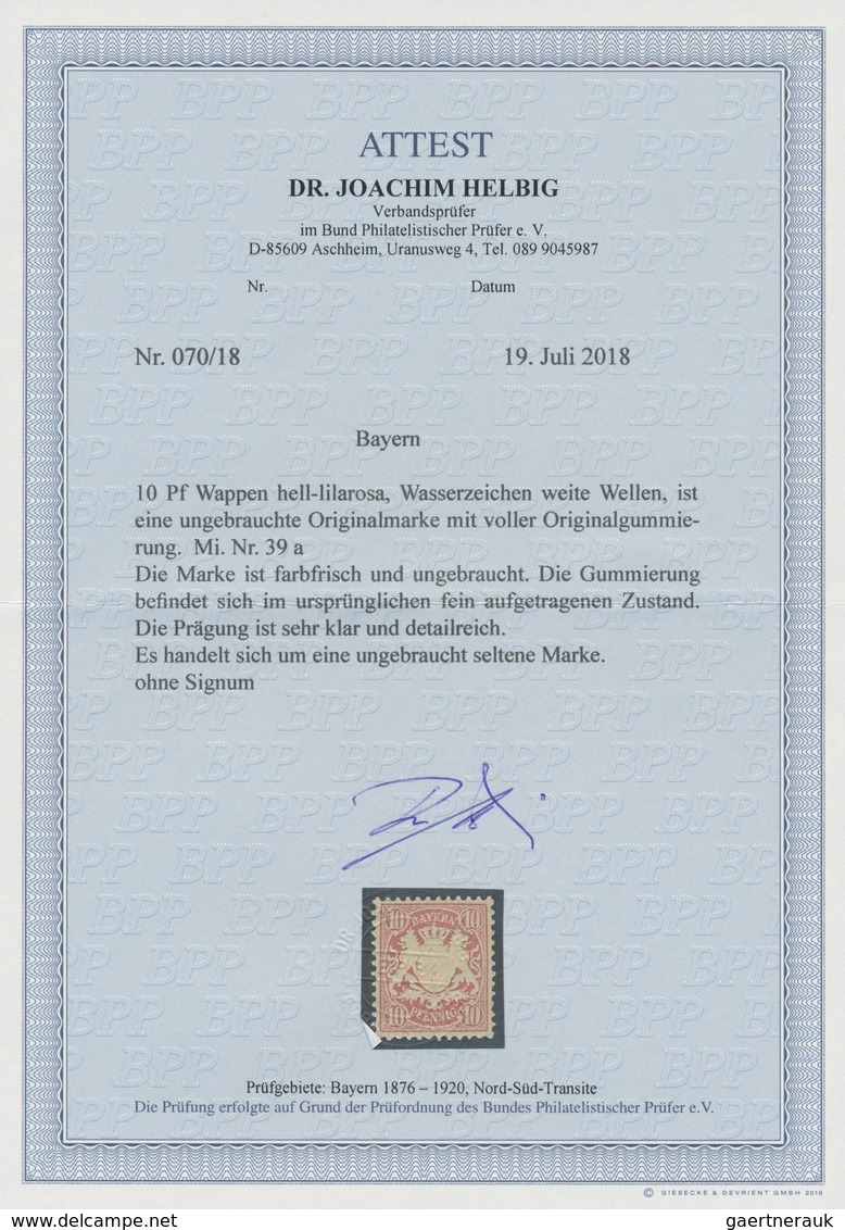Bayern - Marken Und Briefe: 1876, 10 Pfg. Mittellilarot, Farbfrisches Exemplar In Guter Zähnung, Ung - Autres & Non Classés