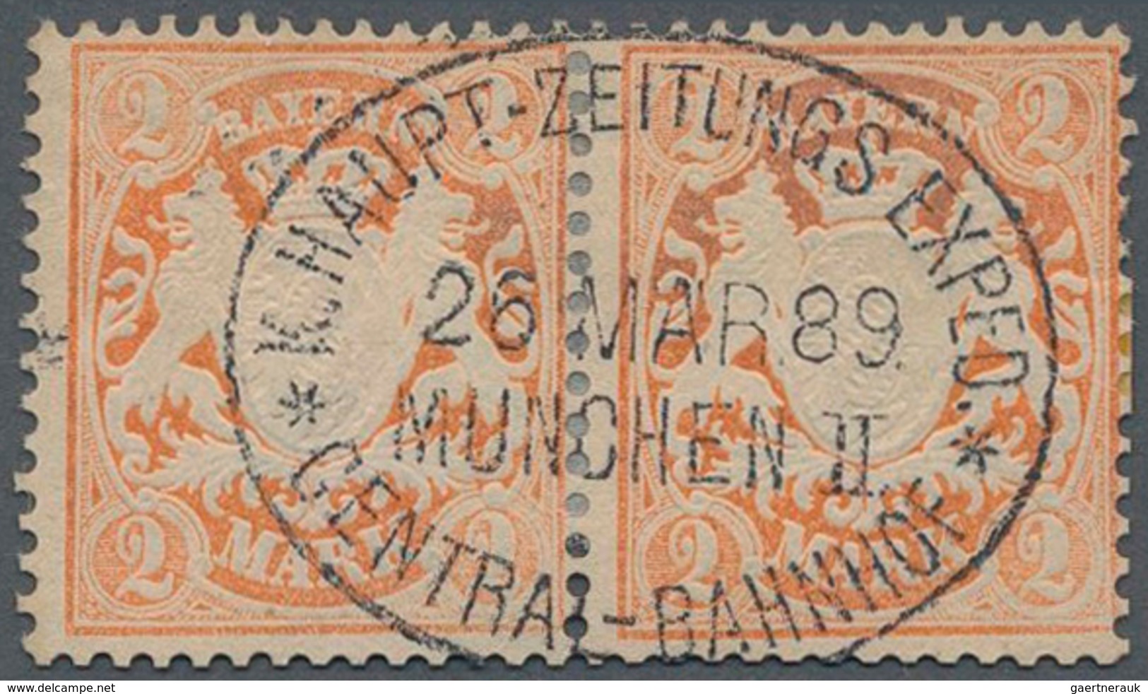 Bayern - Marken Und Briefe: 1876, 2 Mark Orange Im Waager. Paar Mit Seltenem Großem, Ideal Abgeschla - Autres & Non Classés