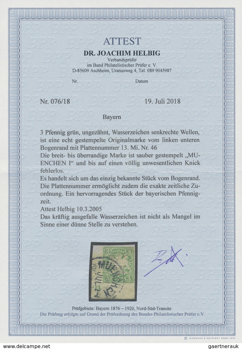 Bayern - Marken Und Briefe: 1881, 3 Pfg. Grün, Wasserzeichen "senkrechte Wellenlinien", Farbfrisches - Autres & Non Classés