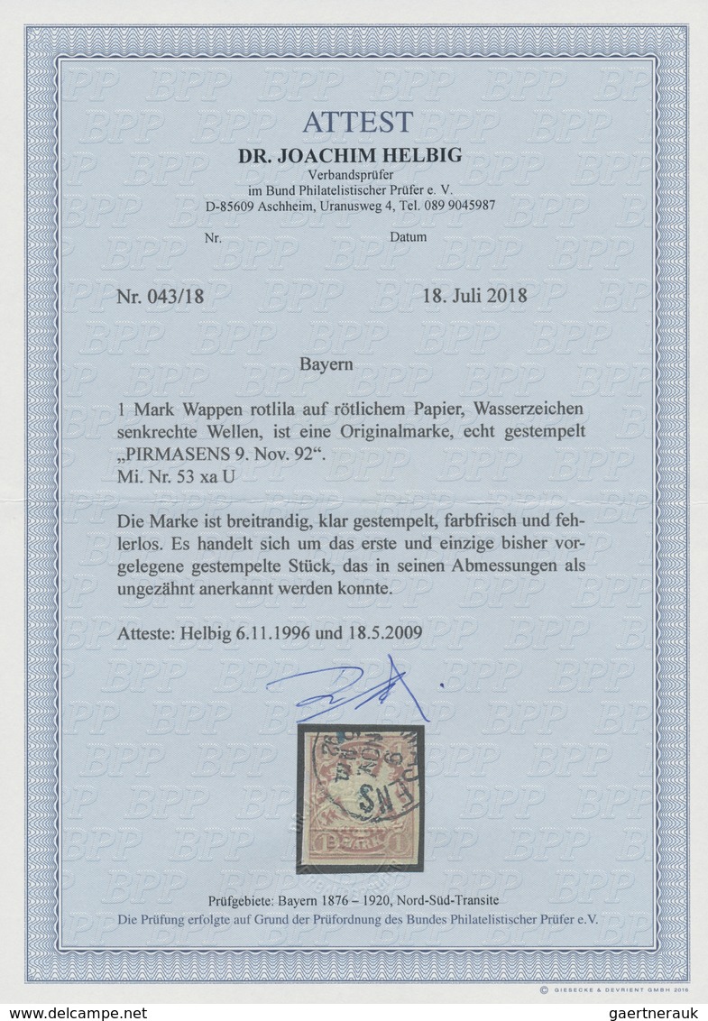 Bayern - Marken Und Briefe: 1881, 1 Mark Rotlila Auf Rötlichem Papier, Wz. "senkrechte Wellenlinien" - Autres & Non Classés