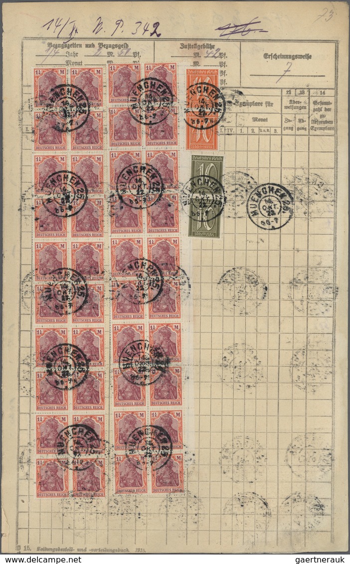 Deutsches Reich - Inflation: 1922, 6 X 10 Pf Braunoliv Ziffer, 15 Pf Grünblau Ziffer, 5 X 40 Pf Ziff - Lettres & Documents