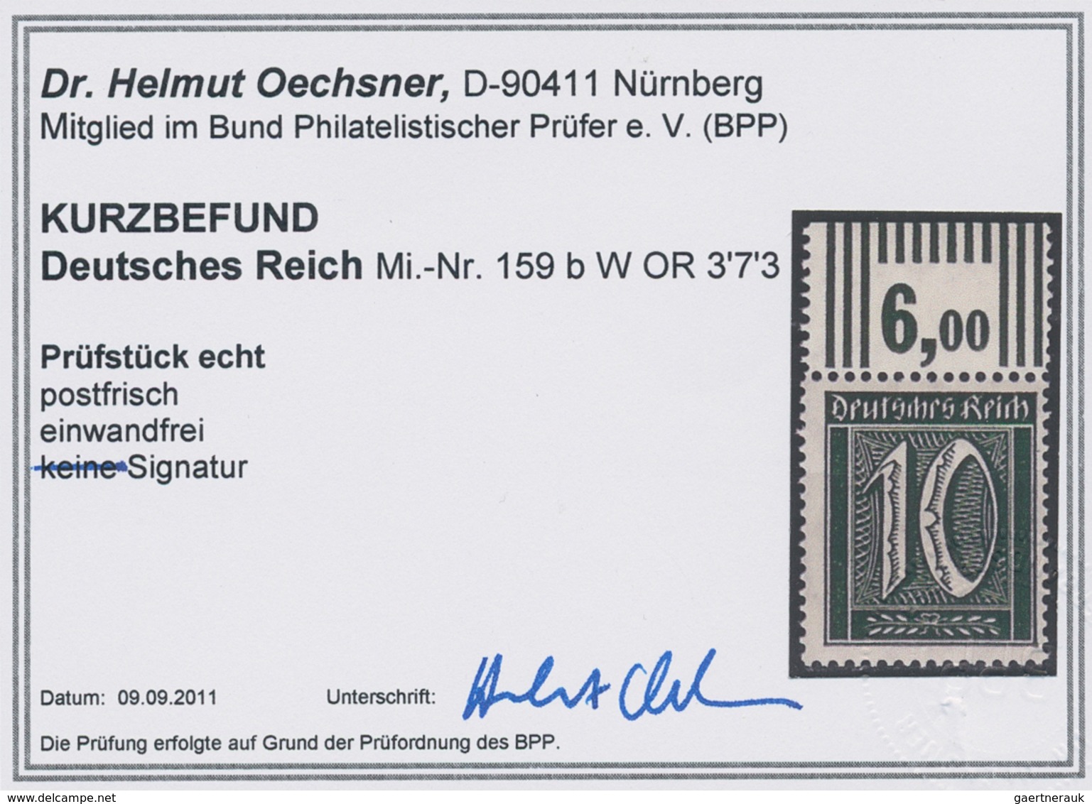 Deutsches Reich - Inflation: 1921, 10 Pf. Ziffer Mit Wz 1, Schwarzoliv Als Oberrandstücke Mit Beiden - Lettres & Documents