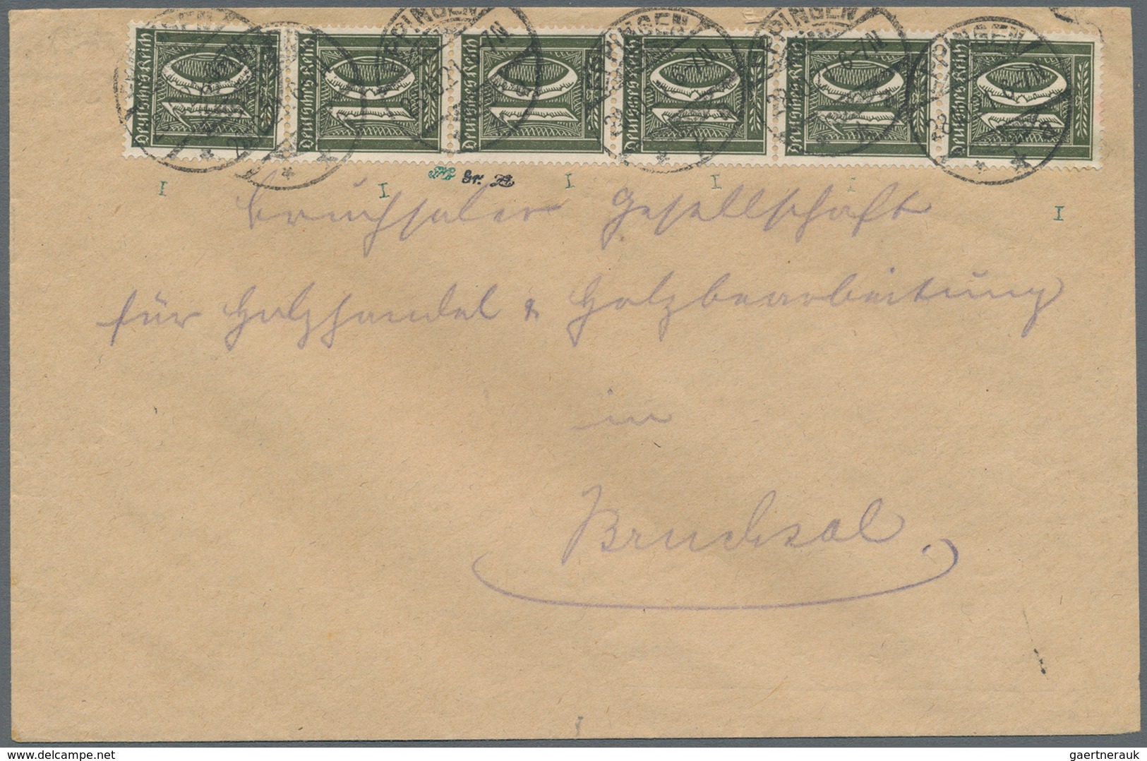 Deutsches Reich - Inflation: 1921. 10 Pfg. Schwarzoliv, Senkrechter Einwandfreier Sechserstreifen Al - Lettres & Documents